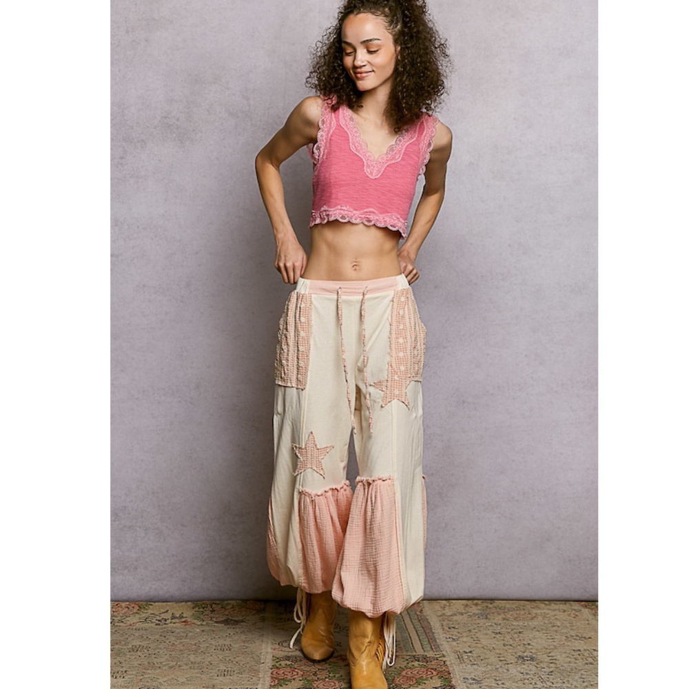 Cream/Pink Star Patch Joggers - Picture 2 of 3